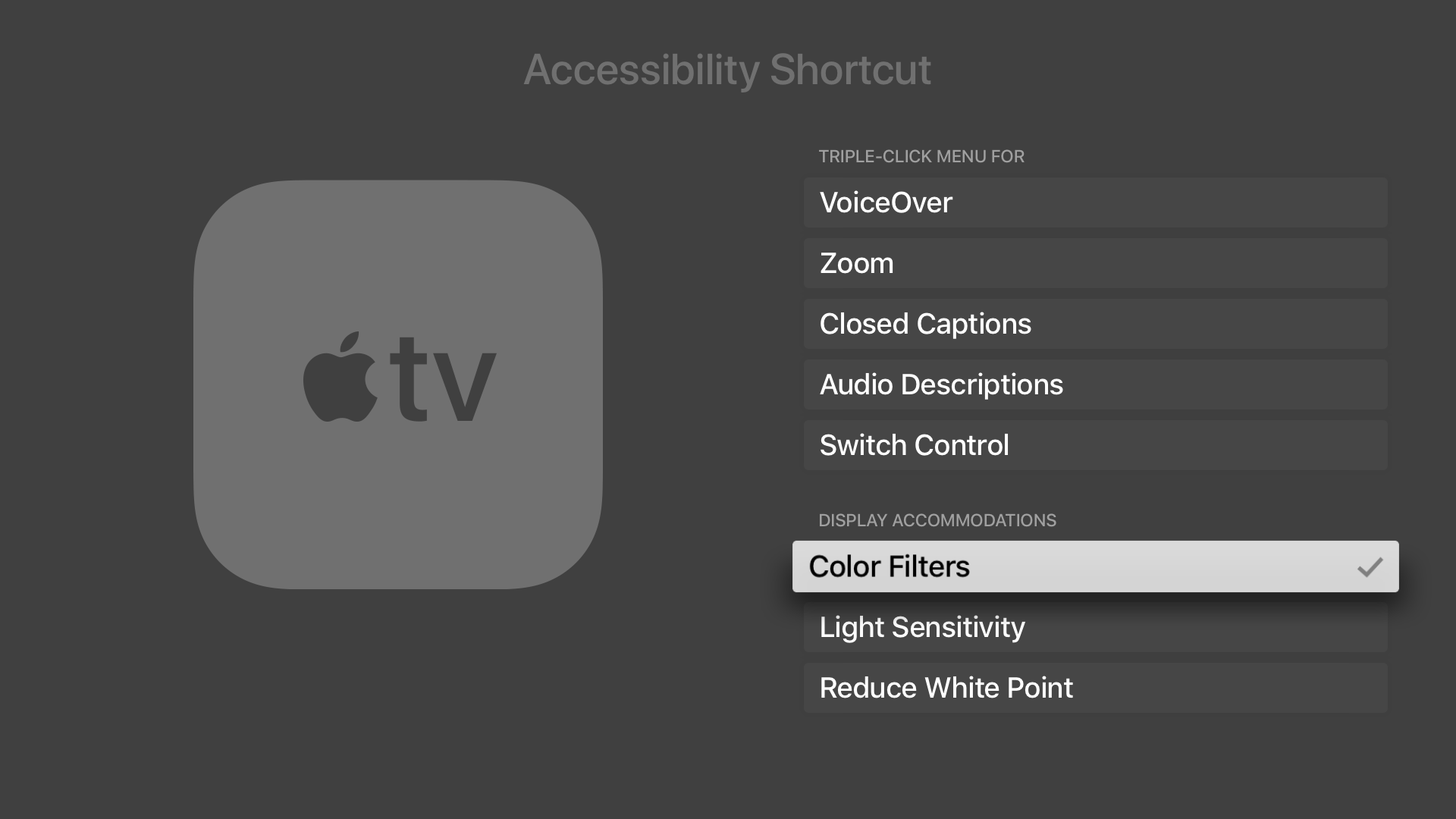‘Accessibility Shortcut’ settings in tvOS